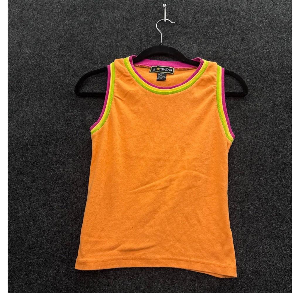 Starwear Vintage Orange Cotton Tank Top Neon Pink Green Trim Medium